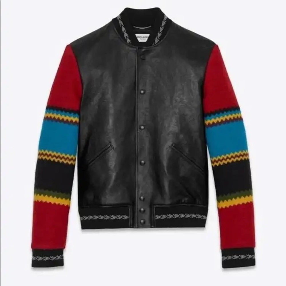 Saint Laurent Varsity Jacket in Leather & Wool Size 50 EU Retail $4900